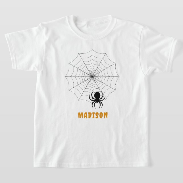 Spooky Spider & Webben Personlig Halloween T Shirt (Laydown)