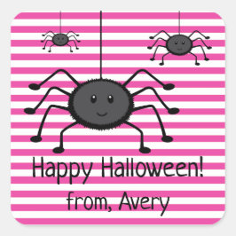 Spooky Spiders Rosa Rand Halloween Sticker Fyrkantigt Klistermärke
