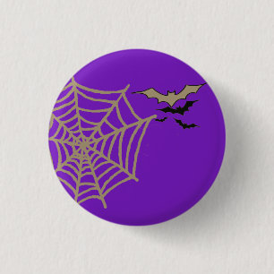 Spooky Spindelnät, Fladdermus som flyger Halloween Knapp