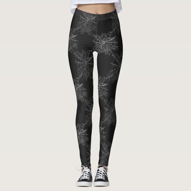 Spooky-Spindelnät på svart bakgrund Leggings (Framsida)