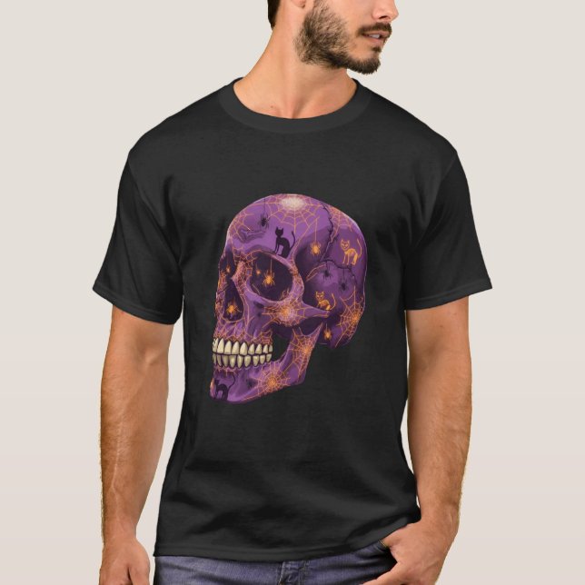 Spooky Spindelnät Skull - Halloween Vibes T Shirt (Framsida)