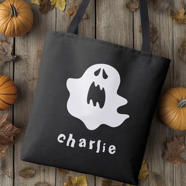 Spooky spöke och namn Halloween Tygkasse (Spooky ghost and name Halloween Tote Bag)