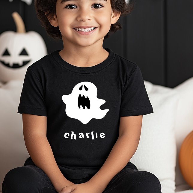 Spooky spöke och namn-killarna Halloween T Shirt (Spooky ghost and name kids Halloween Toddler T-shirt)