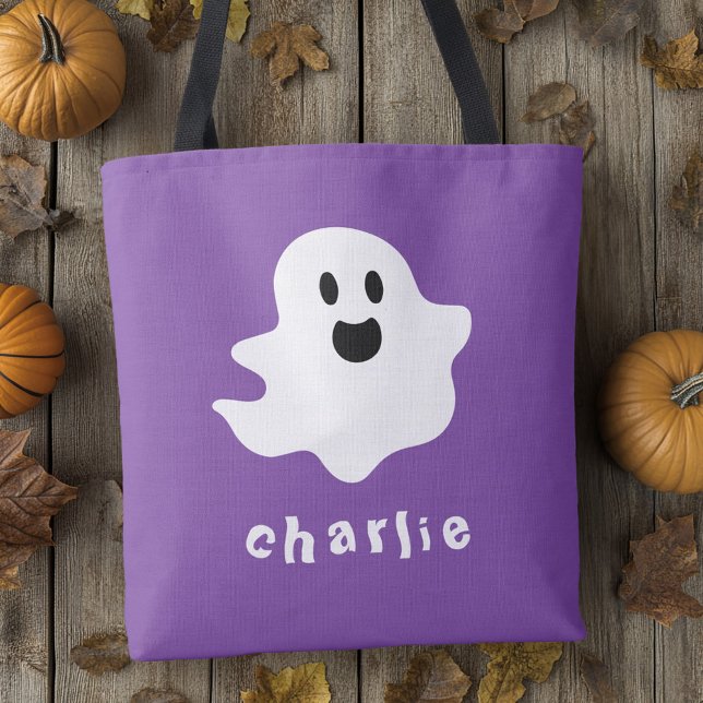 Spooky spöke och namn lila Halloween Tygkasse (Spooky ghost and name purple Halloween Tote Bag)