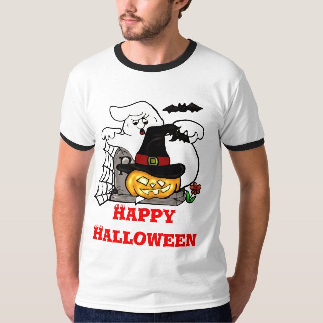 Spooky-spöke och pumpkinodesign t shirt (Framsida)