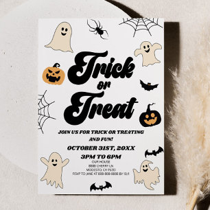 Spooky Spöken Bus eller godis Halloween fest Inbjudningar