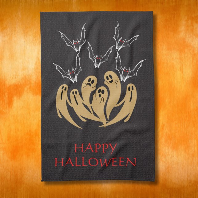 Spooky Spöken & Fladdermus Halloween Anpassningsba Kökshandduk (Skapare uppladdad)