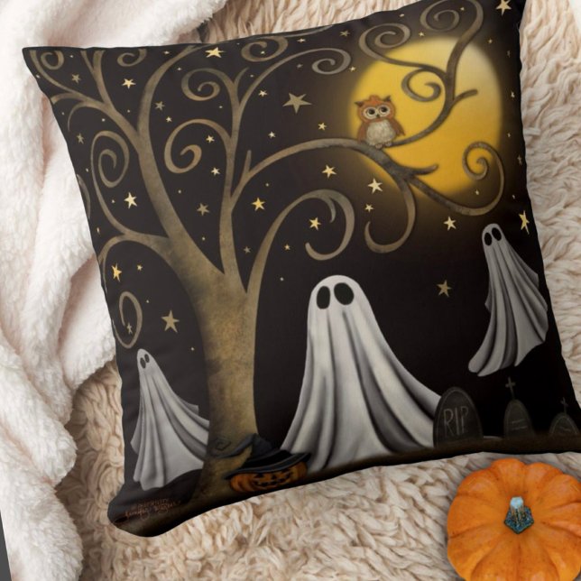 Spooky Spöken Halloween Night Måne Träd Kudde (Scary ghosts Halloween Inspirivity pillow. )