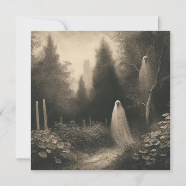 Spooky Spöken i Graveyard Horror Goth Kort (Framsida)