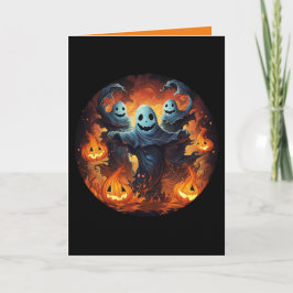 Spooky Spöken & Jack-O-Lantern Pumpkins Halloween Kort