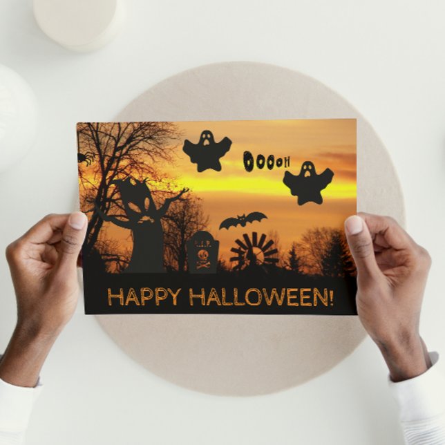 Spooky Spöken och Fladdermöss på Halloween Natt Kort (In Situ)