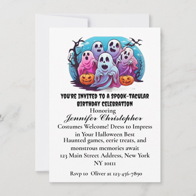 Spooky Spöken pumkin Fladdermus Halloween Birthday Inbjudningar (Framsida)