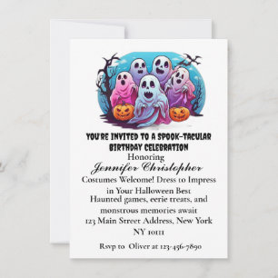 Spooky Spöken pumkin Fladdermus Halloween Birthday Inbjudningar