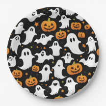 Spooky Spöken Pumpkins Black Halloween Papper Plat