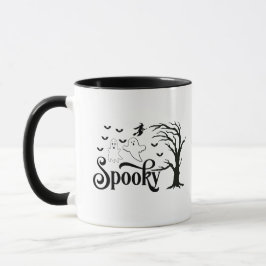 Spooky Spöken Träd Birds Witch på Broom Halloween Mugg