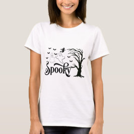 Spooky Spöken Träd Birds Witch på Broom Halloween T Shirt