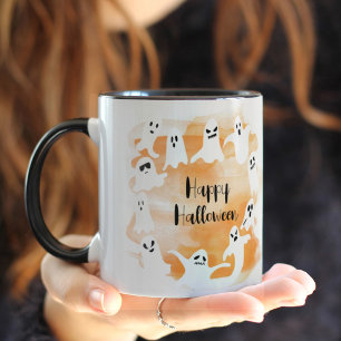 Spooky spökets vattenfärg Happy halloween orange Mugg