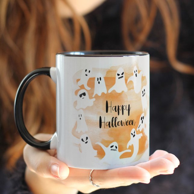 Spooky spökets vattenfärg Happy halloween orange Mugg (Skapare uppladdad)