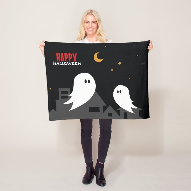 Spooky spökstad halloween tecknad fleecefilt (På plats)