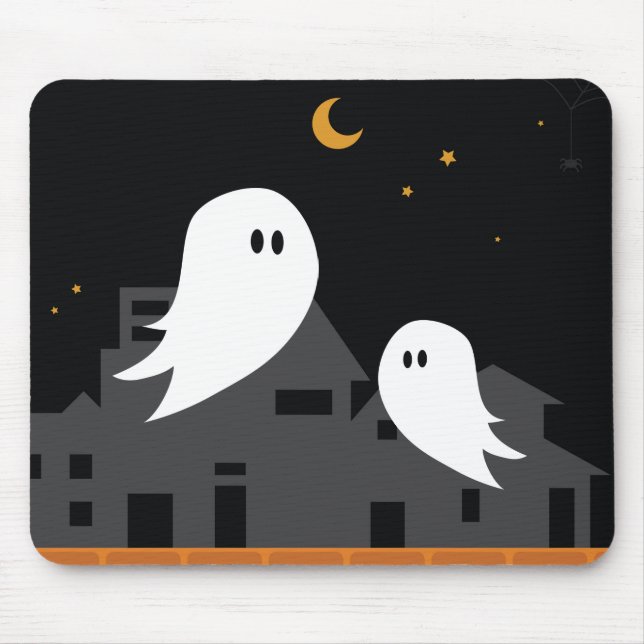 Spooky spökstad halloween tecknad musmatta (Framsidan)