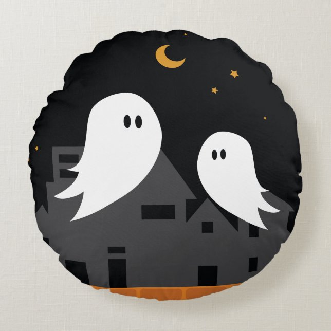Spooky spökstad halloween tecknad rund kudde (Framsidan)