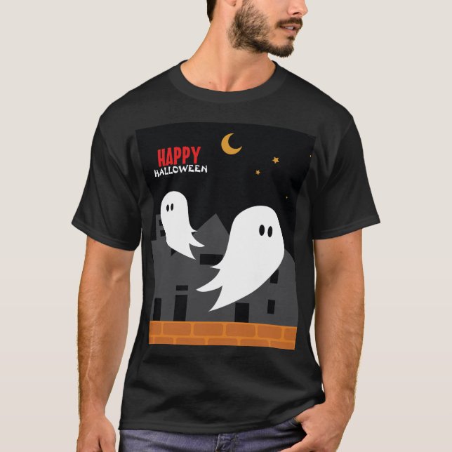 Spooky spökstad halloween tecknad t shirt (Framsida)