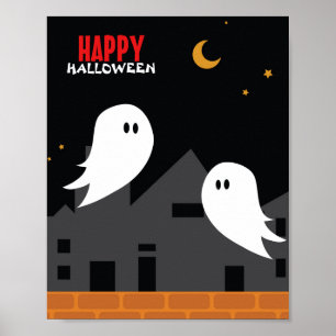 Spooky spökstadens halloween-tecknad poster