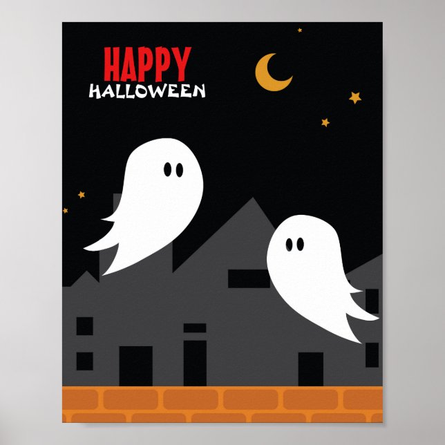 Spooky spökstadens halloween-tecknad poster (Framsidan)