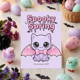 Spooky Spring Pastel Goth Bat Lavender Pink Julkort