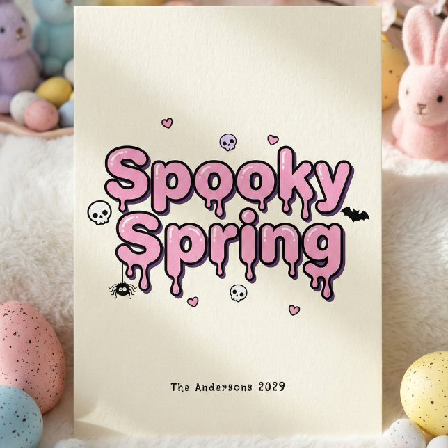 Spooky Spring Pastel Goth Easter Pink Dripping Julkort (Spooky Spring Pastel Goth Easter Pink Dripping Holiday Card)