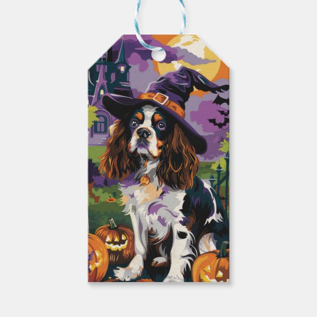 Spooky Springer spanel Halloween Witch Pumpkin Presentetikett (Framsidan)