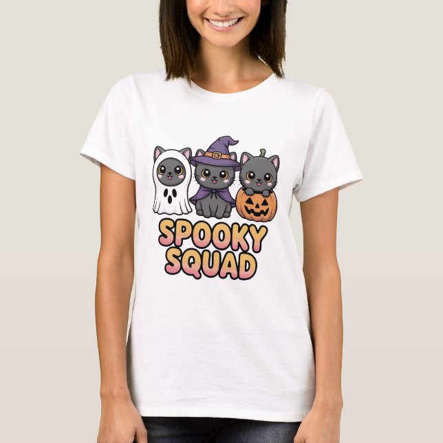 Spooky Squad Cute Halloween Cats T-Shirt | Kawaii (Framsida)