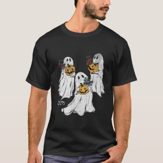 Spooky Squad Ghost Pumpkin Flowers Retro Cute Hall T Shirt