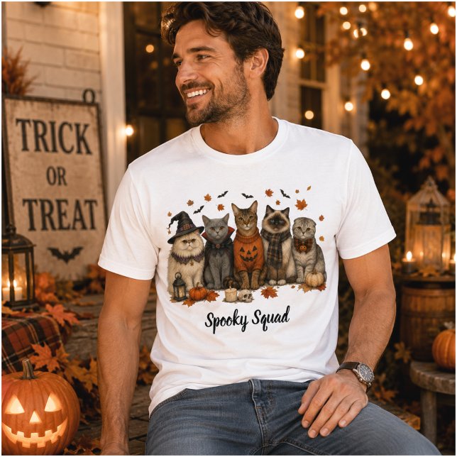 Spooky Squad Halloween Cats Illustration T Shirt (Skapare uppladdad)