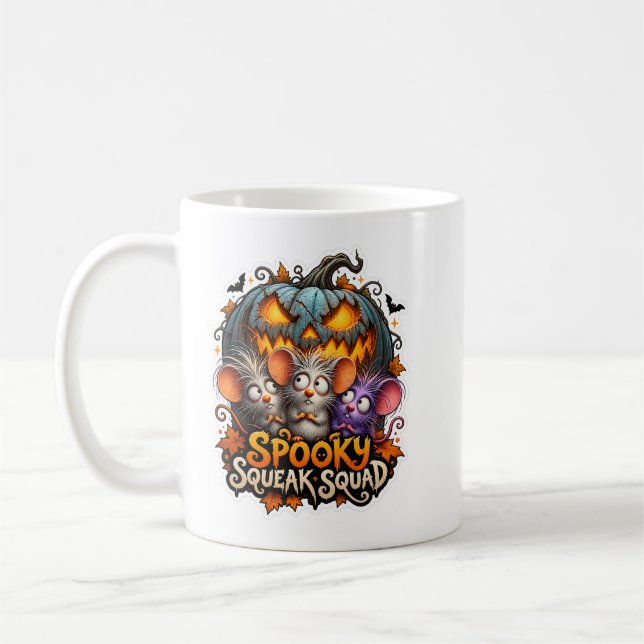 🎃🐭 Spooky Squeak Squad Halloween-mugg ☕👻 Kaffemugg (Vänster)