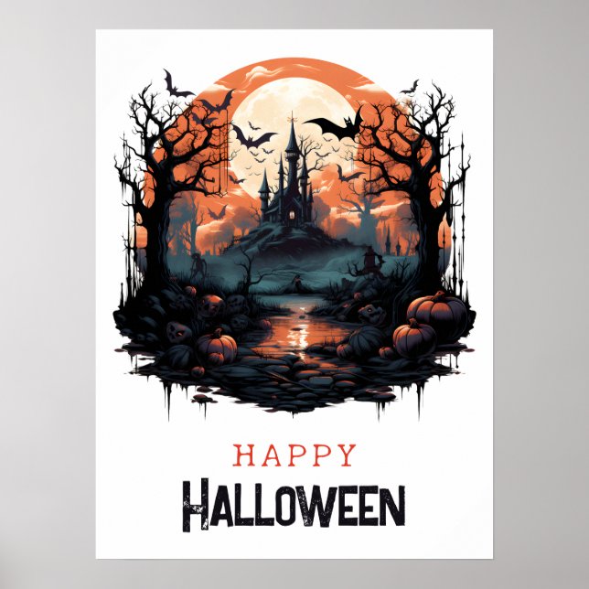 Spooky ställe, fullt, måne, fladdermus, hemsökt hu poster (Framsidan)
