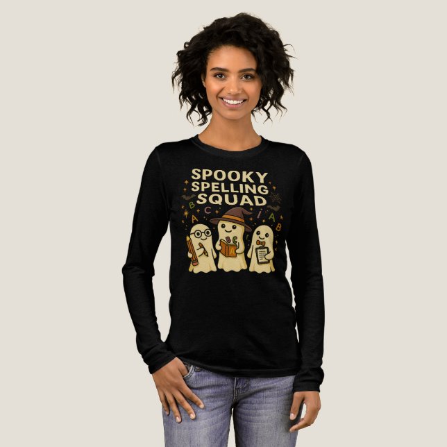 Spooky Stavning Squad Cute Ghost Teacher Halloween T Shirt (Hel framsida)