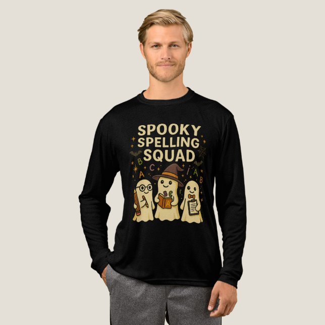 Spooky Stavning Squad Cute Ghost Teacher Halloween T Shirt (Hel framsida)