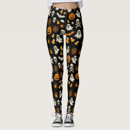 Spooky Stil Playful Halloween Orange White Gult Leggings