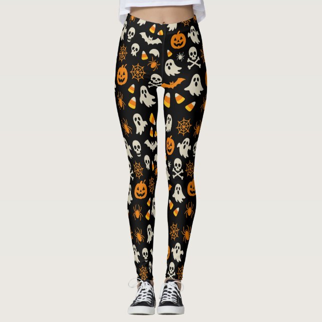 Spooky Stil Playful Halloween Orange White Gult Leggings (Framsida)