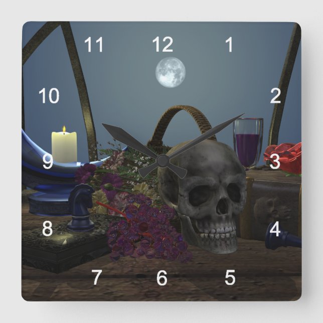 Spooky still Life i Moonlight Fyrkantig Klocka (Framsida)