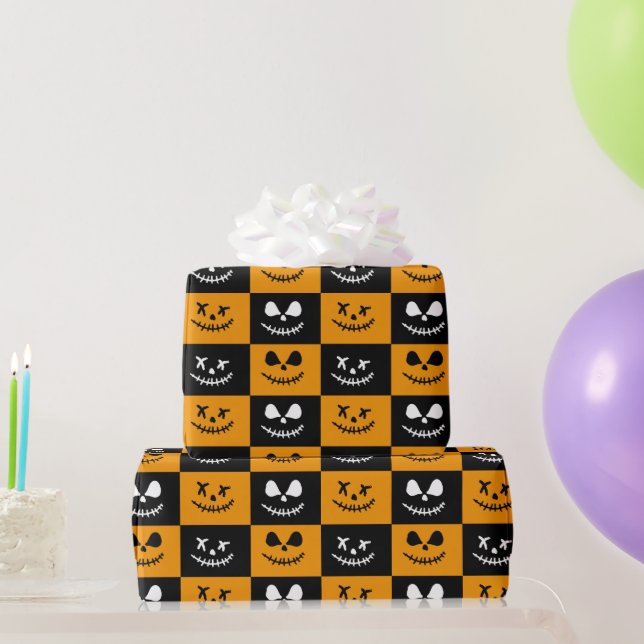 Spooky Stitch Ansikte | Svart och Orange Halloween Presentpapper (Festgåvor)