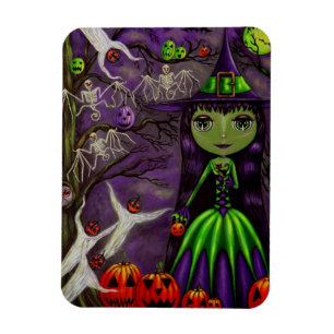 Spooky Stort öga Witch Fladdermus Skeletons Spöken Magnet