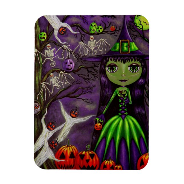 Spooky Stort öga Witch Fladdermus Skeletons Spöken Magnet (Vertikal)