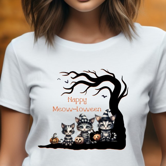 Spooky Stripe Halloween Ghost Cat with Kittens T Shirt (Skapare uppladdad)