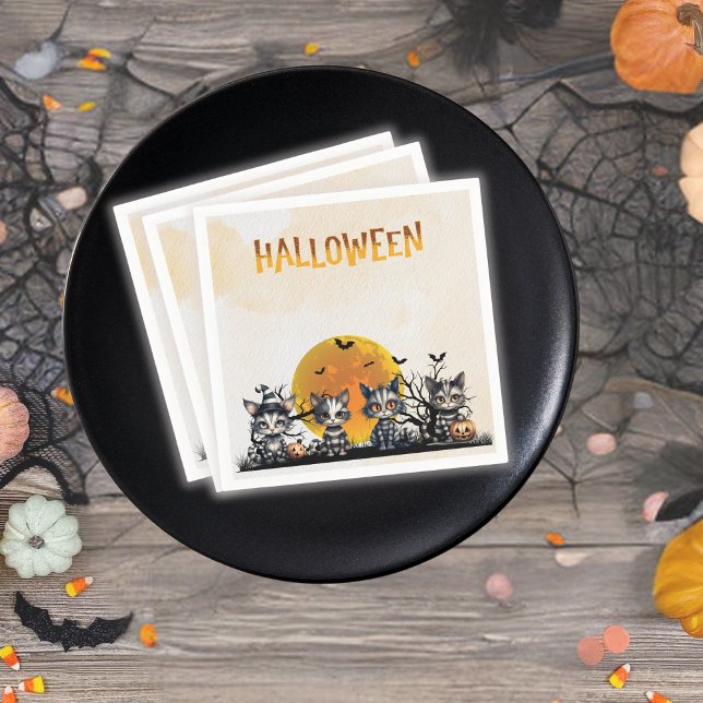 Spooky Stripe Halloween Ghost Kittens Full Moon Pappersservett (Skapare uppladdad)