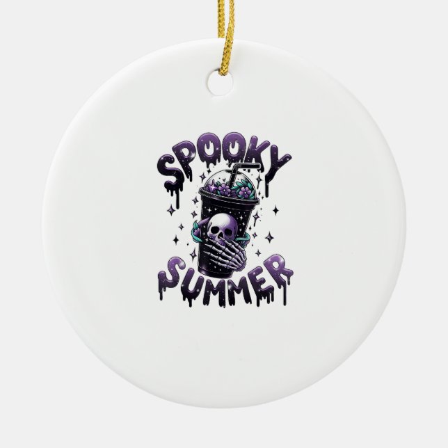 Spooky Summer Funny Meme Skeleton Coffee Funny Sum Julgransprydnad Keramik (Framsidan)
