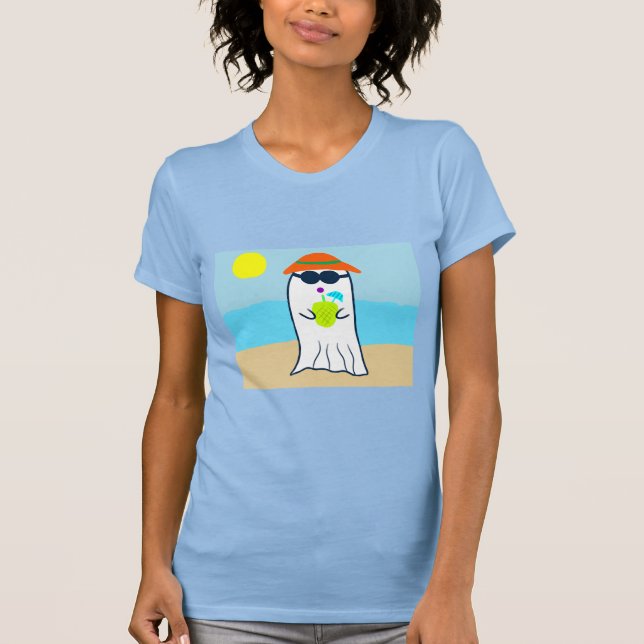 Spooky Summer Ghost på Beach T Shirt (Framsida)