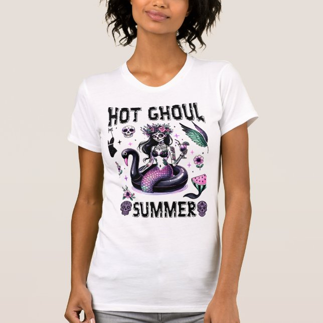 Spooky Summer Pastel Goth Sugar Skull Mermaid T Shirt (Framsida)