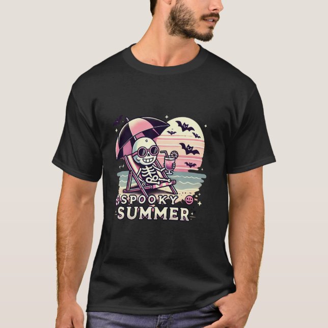 Spooky Summer Skeleton Halloween Vibes Iced Coffee T Shirt (Framsida)